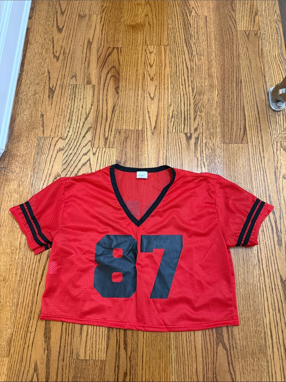 Red Mesh Crop Football Tee with Black Number 87